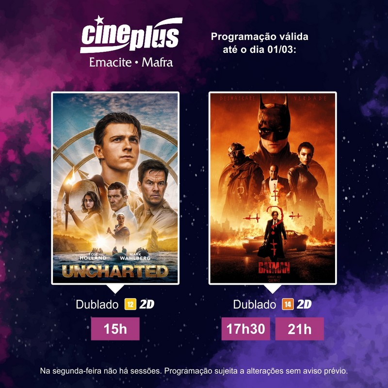 Cineplus Campo Largo - Chama TODO mundo pra assistir Uncharted: Fora do  Mapa neste final de semana com você. 🤩 Sessões: 14h, 16h20, 18h50, 21h10