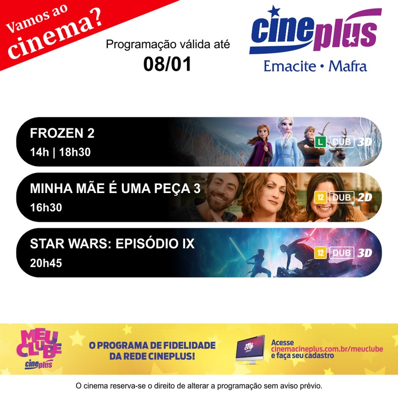 Programação de filmes no Cineplus Emacite