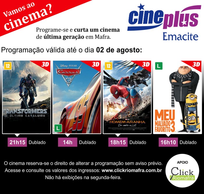 Transformers, Carros 3, Homem-Aranha e Meu Malvado Favorito 3 (26 jul 2017)