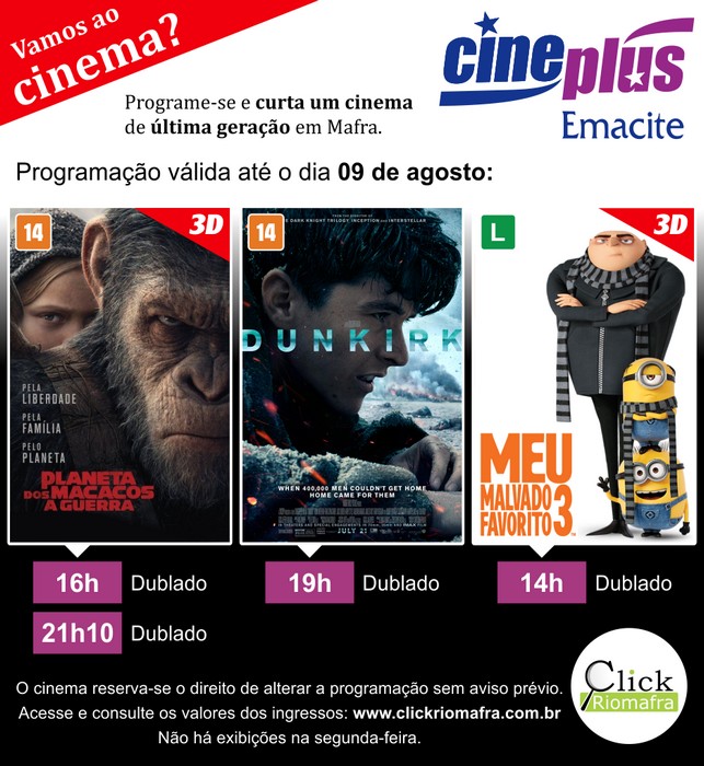 Planeta dos Macacos, Dunkirk e Meu Malvado Favorito 3 (02 ago 2017)