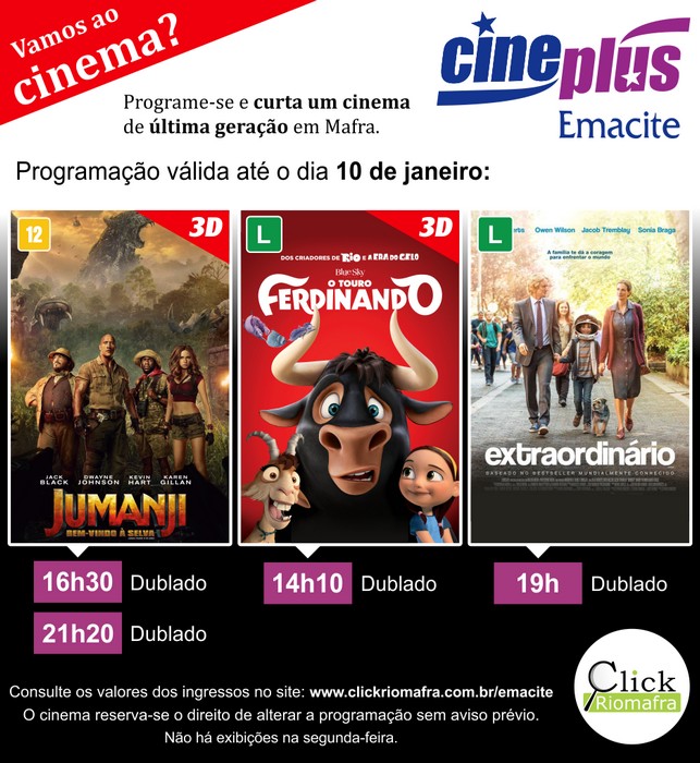 Jumanji, O Touro Ferdinando e Extraordinário (03 jan 2018)