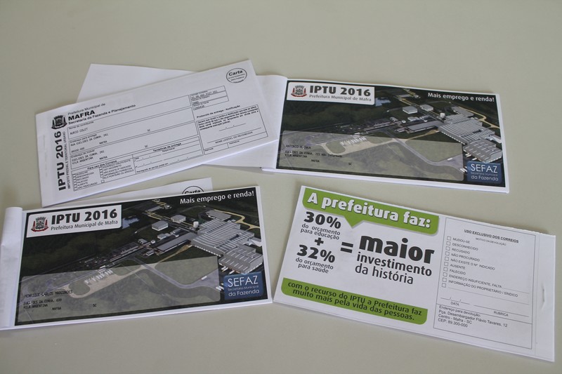 Distribuição dos carnês do IPTU de Mafra começa na segunda-feira