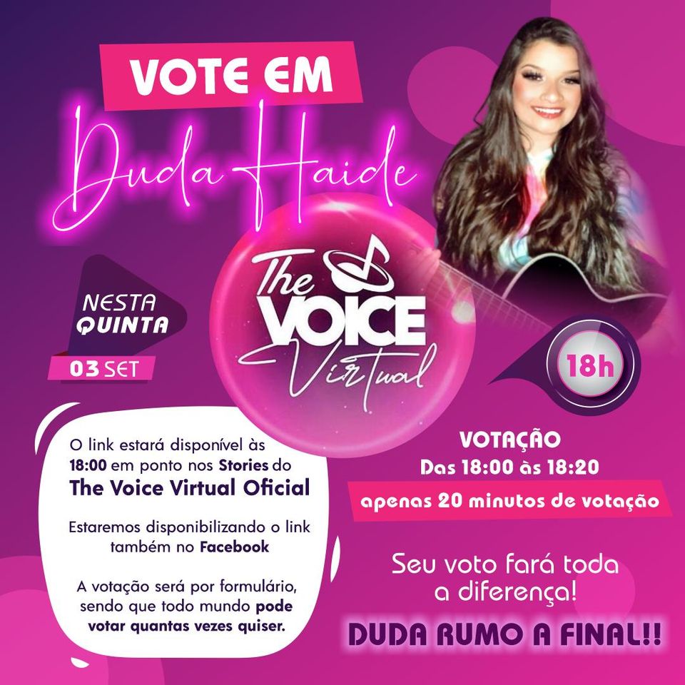 Cantora Duda Haide participa da semifinal do The Voice Virtual; votação  será hoje