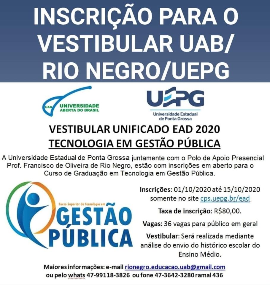 Inscricoes Para O Curso Gratuito De Gestao Publica Da Uepg Iniciam Dia 01 10 Click Riomafra